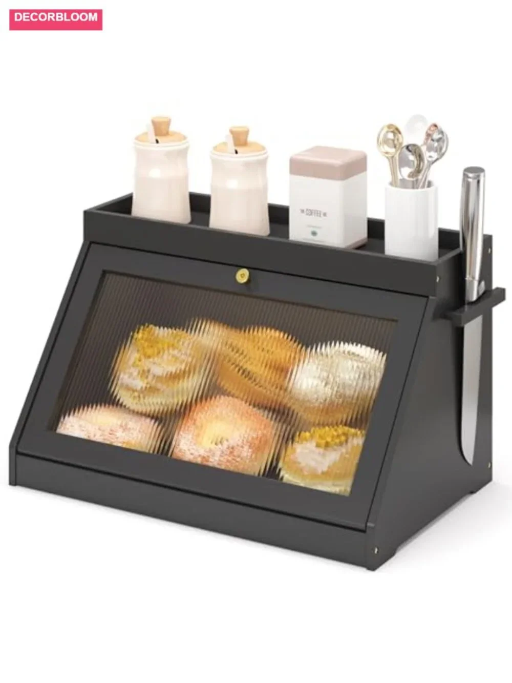 Bamboo Bread Box with Acrylic Door, Large Capacity Kitchen Storage
